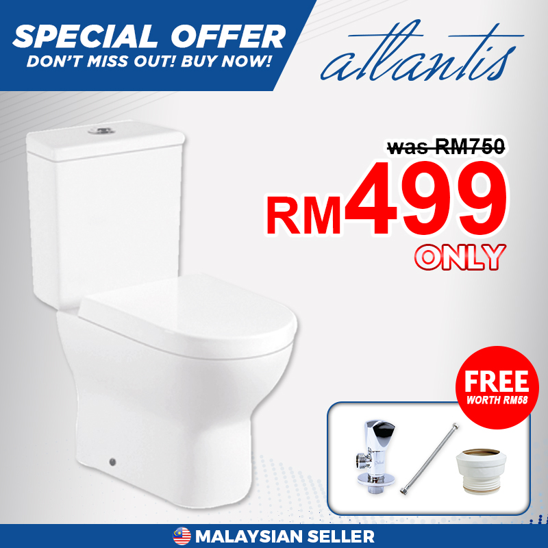 Atlantis Caral Close Couple Wash Down Pedestal Water Closet (WC), Free 3 Items With Purchase